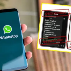 Czy nowe przepisy o bezpieczeństwie sieciowym pozwolą na inwigilację komunikatorów? Na ekranie telefonu WhatsApp widać oszustwo - prośba o głosowanie i pożyczkę.