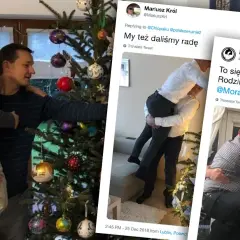 Rodzinne święta i tajemnica majątku syna Mateusza Morawieckiego. Dwa zdjęcia pokazują mężczyzn z dziećmi przy choince, jedno z nich to tweet o darowiznach.