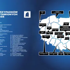 Mapa przypadków przedstawionych w księdze z zaznaczonymi miastami i numerami.