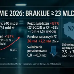 Budżet zdrowia 2026: brakuje 23 mld zł. PiS oskarża rząd o oszczędzanie na pacjentach, bo koszty świadczeń rosną 2,5x szybciej niż inflacja.