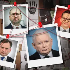 Śledztwo w sprawie: czy posłowie PiS będą musieli oddać pieniądze za prywatne loty służbowe? Na tablicy dowodowej zdjęcia polityków i tropy.