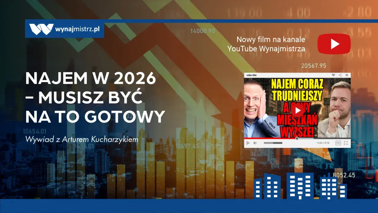 Wywiad o tym, dlaczego od maja 2026 wszystkie domy na wynajem muszą trafić do centralnego rejestru. Grafika z wykresami i miniaturką filmu.