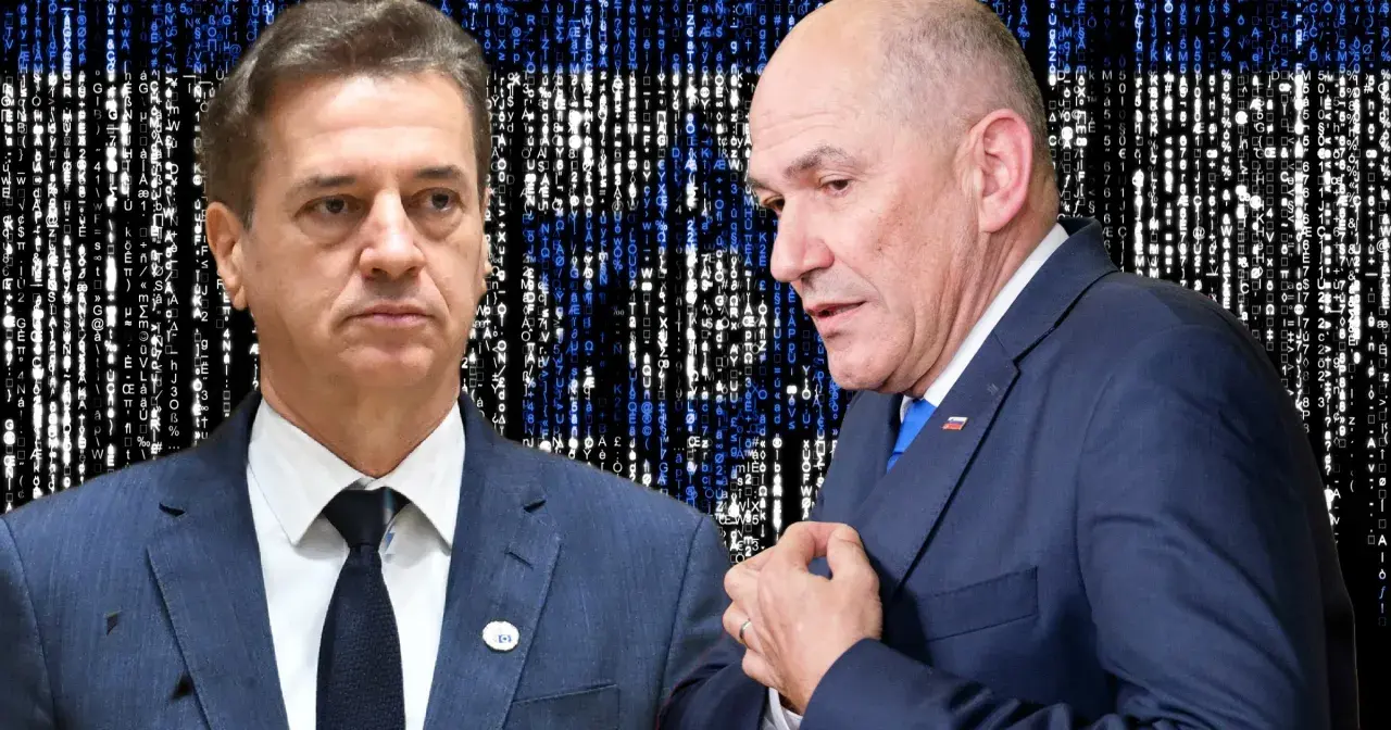 Dwóch mężczyzn w garniturach na tle kodu. Czy to symbolizuje, dlaczego w sondażach aż 88 procent wyborców chce zmiany prezesa partii?