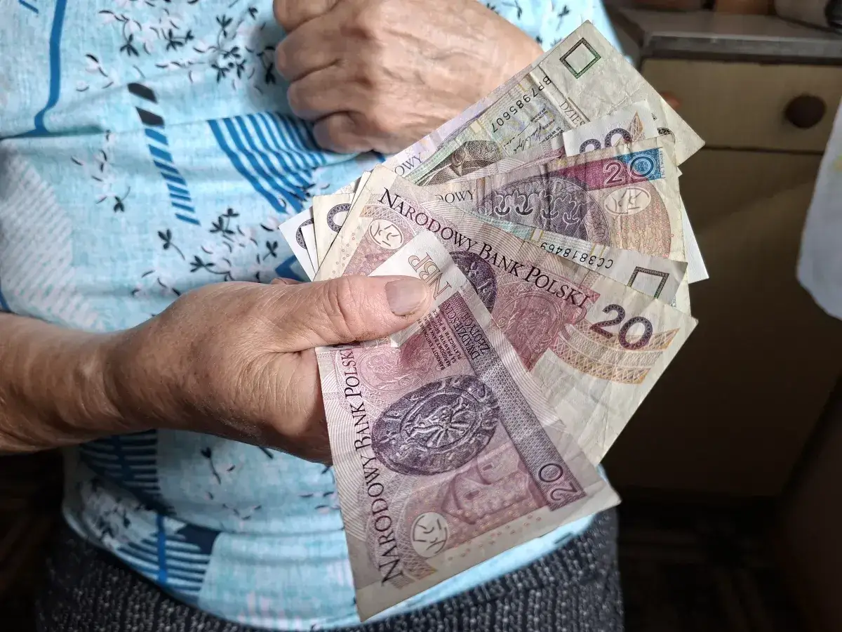 Dłoń starszej osoby trzyma polskie banknoty. Czy to odpowiedź na pytanie, dlaczego KO poparła reformę dotyczącą renty wdowiej mimo obaw o budżet?