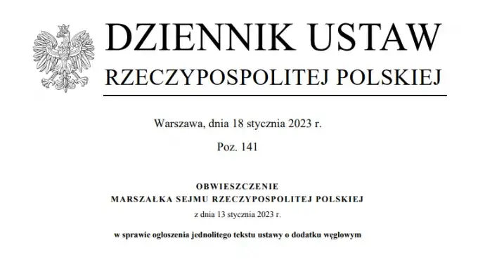 Zdjęcie Pełny tekst ustawy o dodatku węglowym i jej wpływ na obywateli
